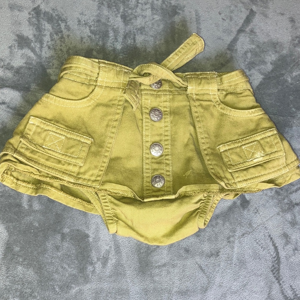 Olive Green 100% cotton Buttoned Baby skirt with bloomers by oinkbaby